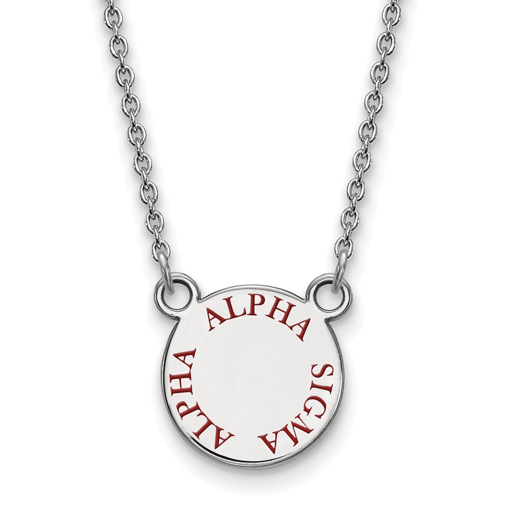 Sterling Silver Rhodium-plated LogoArt Alpha Sigma Alpha Sorority Text Small Color Enamel Pendant Necklace, 18"