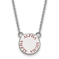 Sterling Silver Rhodium-plated LogoArt Alpha Sigma Alpha Sorority Text Small Color Enamel Pendant Necklace, 18" view 1