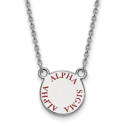 Sterling Silver Rhodium-plated LogoArt Alpha Sigma Alpha Sorority Text Small Color Enamel Pendant Necklace, 18"