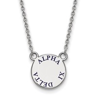 Sterling Silver Rhodium-plated LogoArt Alpha Xi Delta Sorority Text Small Color Enamel Pendant Necklace, 18" view 1