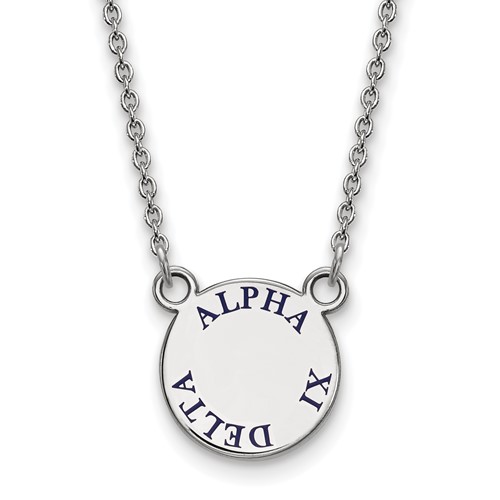 Sterling Silver Rhodium-plated LogoArt Alpha Xi Delta Sorority Text Small Color Enamel Pendant Necklace, 18"