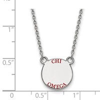 Sterling Silver Rhodium-plated LogoArt Chi Omega Sorority Text Small Color Enamel Pendant Necklace, 18" view 2