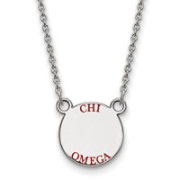 Sterling Silver Rhodium-plated LogoArt Chi Omega Sorority Text Small Color Enamel Pendant Necklace, 18" view 1