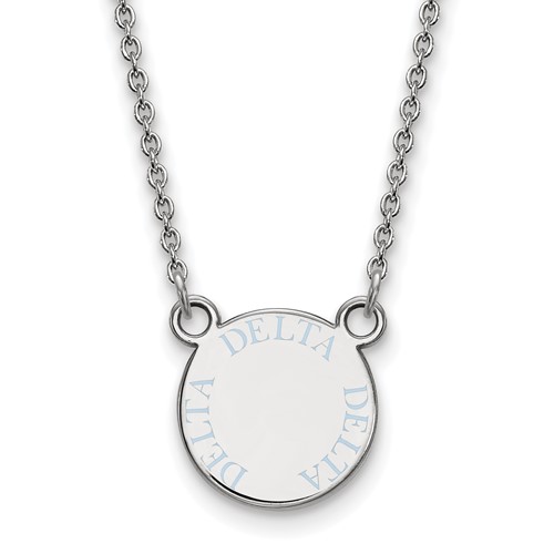 Sterling Silver Rhodium-plated LogoArt Delta Delta Delta Sorority Text Small Color Enamel Pendant Necklace, 18"