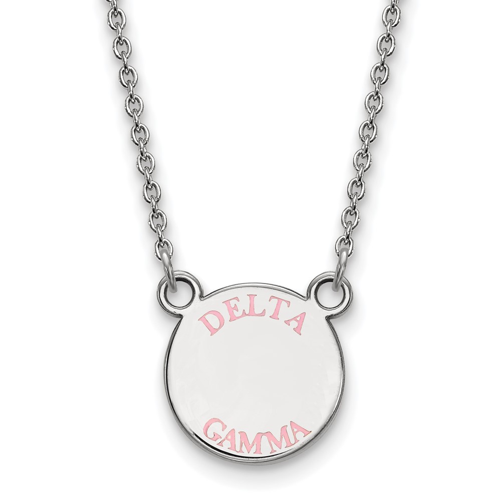 Sterling Silver Rhodium-plated LogoArt Delta Gamma Sorority Text Small Color Enamel Pendant Necklace, 18"