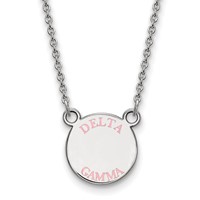 Sterling Silver Rhodium-plated LogoArt Delta Gamma Sorority Text Small Color Enamel Pendant Necklace, 18" view 1