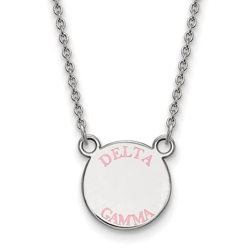 Sterling Silver Rhodium-plated LogoArt Delta Gamma Sorority Text Small Color Enamel Pendant Necklace, 18"