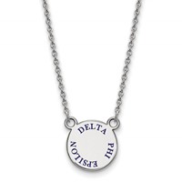 Sterling Silver Rhodium-plated LogoArt Delta Phi Epsilon Sorority Text Small Color Enamel Pendant Necklace, 18" view 1