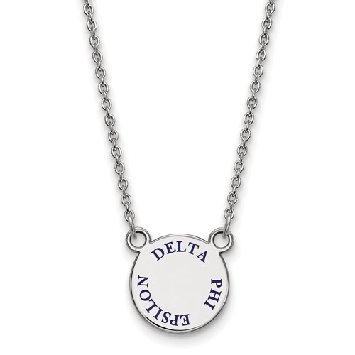 Sterling Silver Rhodium-plated LogoArt Delta Phi Epsilon Sorority Text Small Color Enamel Pendant Necklace, 18"
