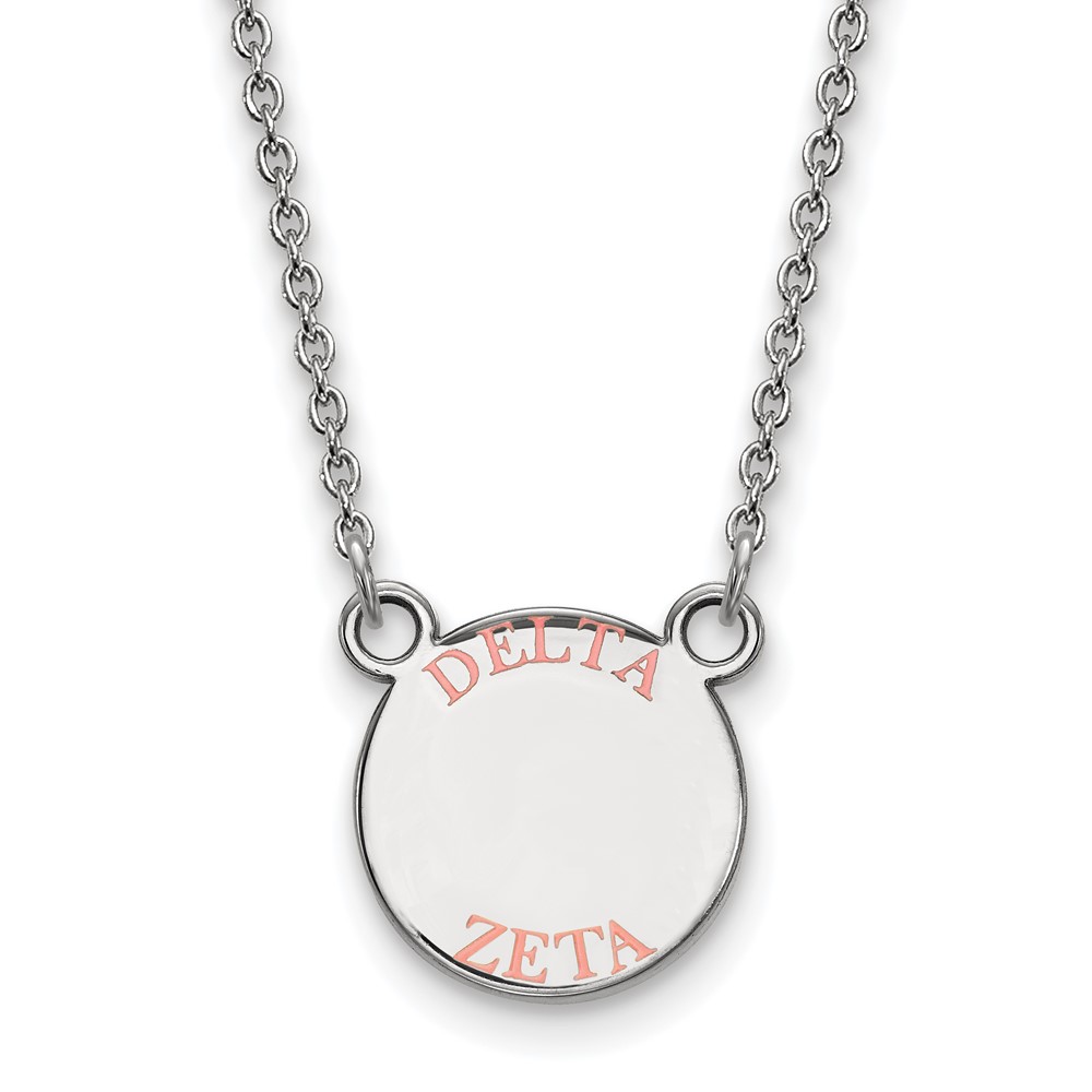 Sterling Silver Rhodium-plated LogoArt Delta Zeta Sorority Text Small Color Enamel Pendant Necklace, 18"