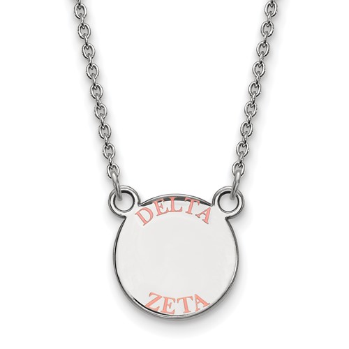 Sterling Silver Rhodium-plated LogoArt Delta Zeta Sorority Text Small Color Enamel Pendant Necklace, 18"