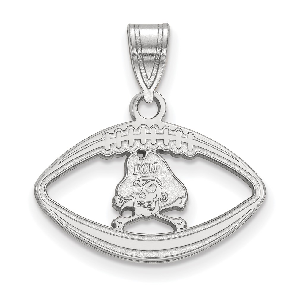 Sterling Silver Rhodium-plated LogoArt East Carolina University Pirate Football Pendant