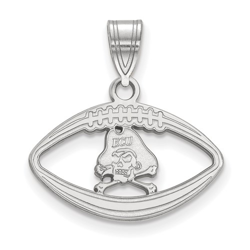 Sterling Silver Rhodium-plated LogoArt East Carolina University Pirate Football Pendant