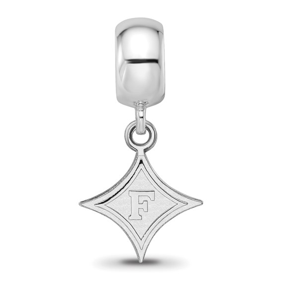 Sterling Silver Rhodium-plated LogoArt Furman University Small Dangle Bead Charm