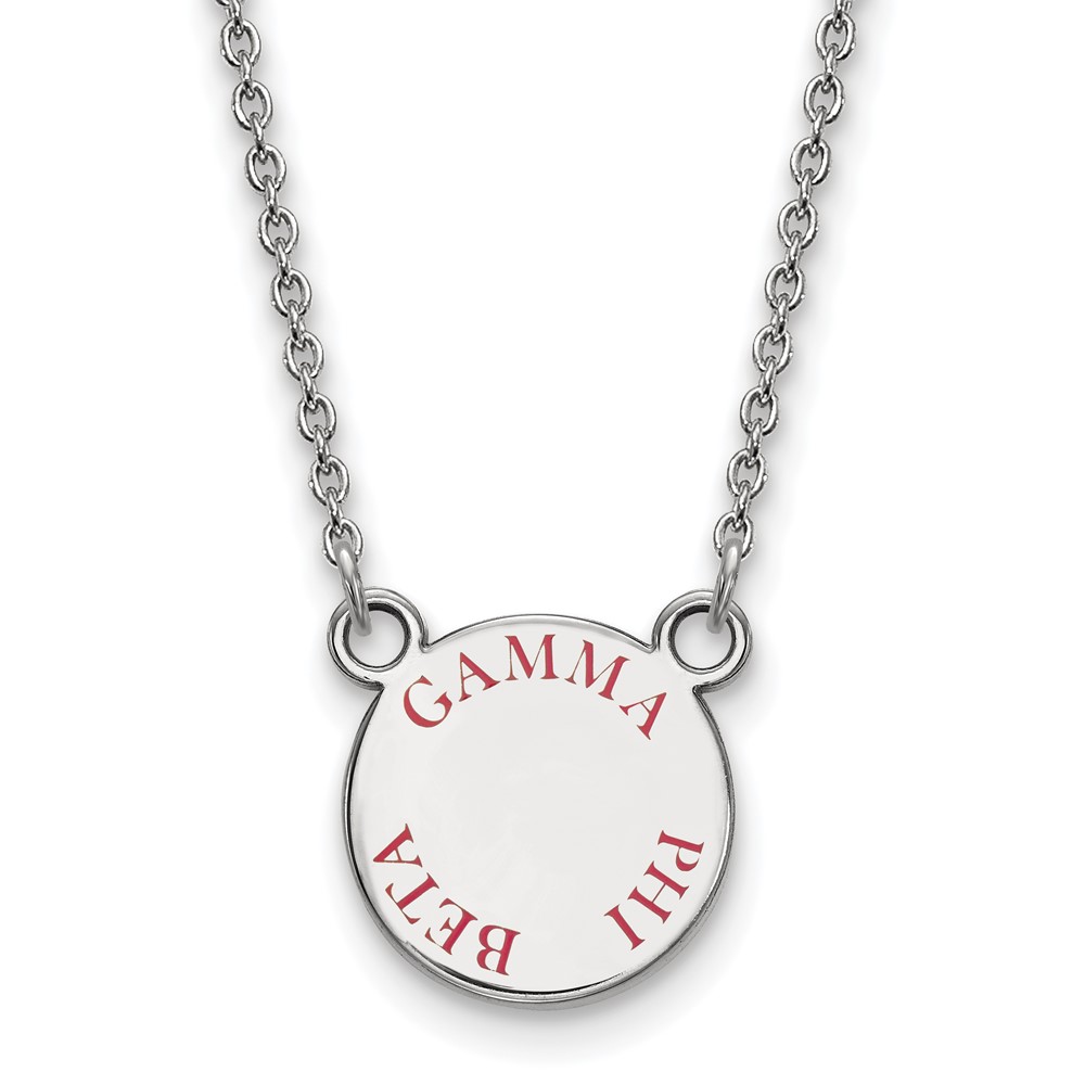 Sterling Silver Rhodium-plated LogoArt Gamma Phi Beta Sorority Text Small Color Enamel Pendant Necklace, 18"