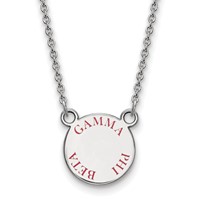 Sterling Silver Rhodium-plated LogoArt Gamma Phi Beta Sorority Text Small Color Enamel Pendant Necklace, 18" view 1
