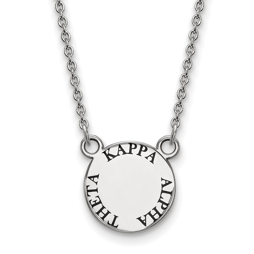 Sterling Silver Rhodium-plated LogoArt Kappa Alpha Theta Sorority Text Small Color Enamel Pendant Necklace, 18"