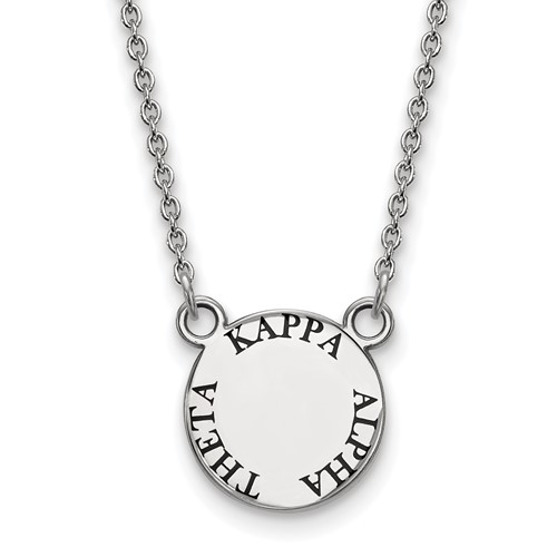 Sterling Silver Rhodium-plated LogoArt Kappa Alpha Theta Sorority Text Small Color Enamel Pendant Necklace, 18"