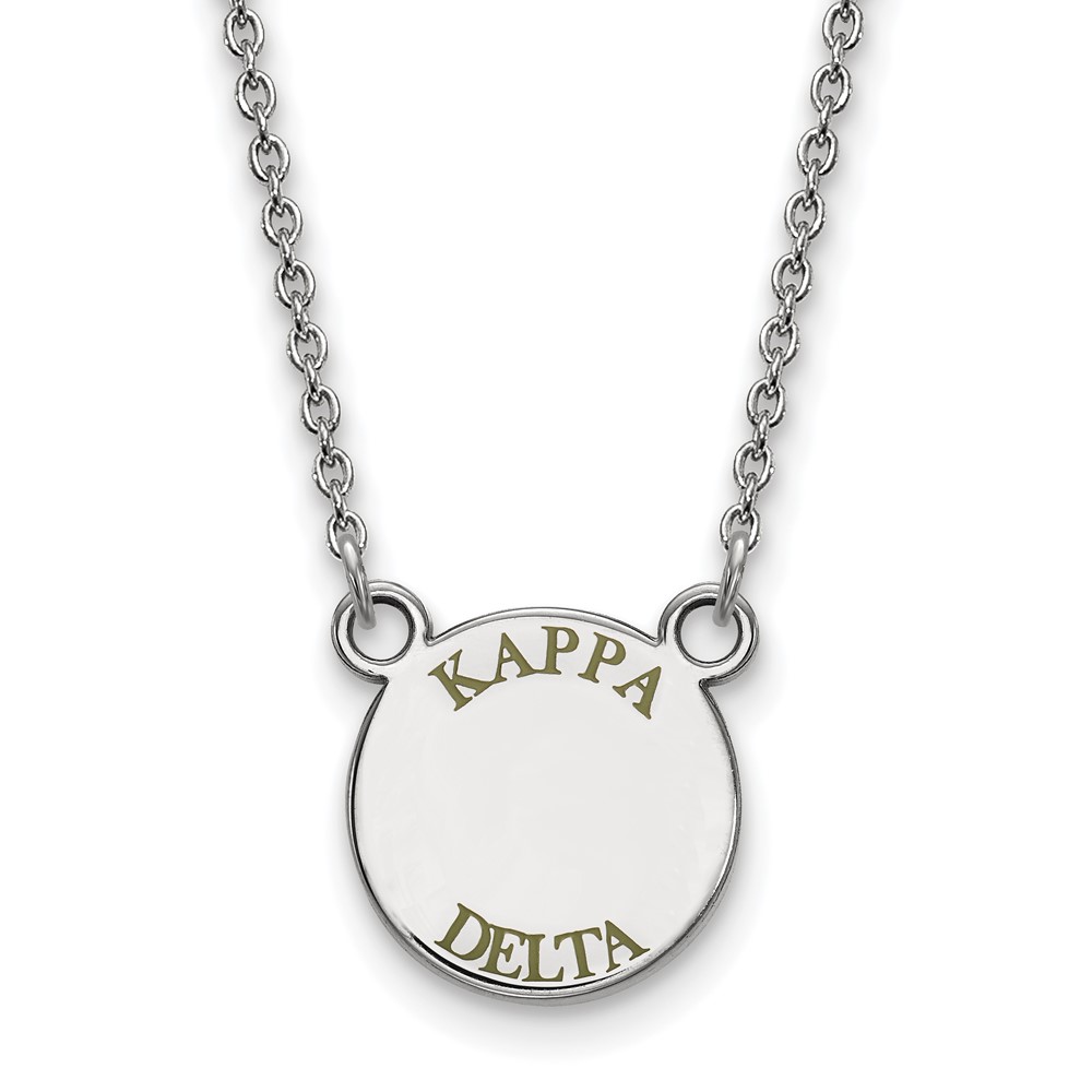 Sterling Silver Rhodium-plated LogoArt Kappa Delta Sorority Text Small Color Enamel Pendant Necklace, 18"