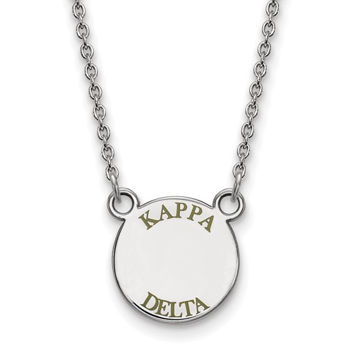 Sterling Silver Rhodium-plated LogoArt Kappa Delta Sorority Text Small Color Enamel Pendant Necklace, 18"