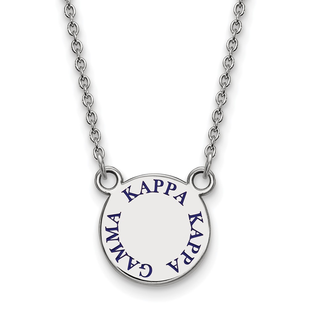 Sterling Silver Rhodium-plated LogoArt Kappa Kappa Gamma Sorority Text Small Color Enamel Pendant Necklace, 18"
