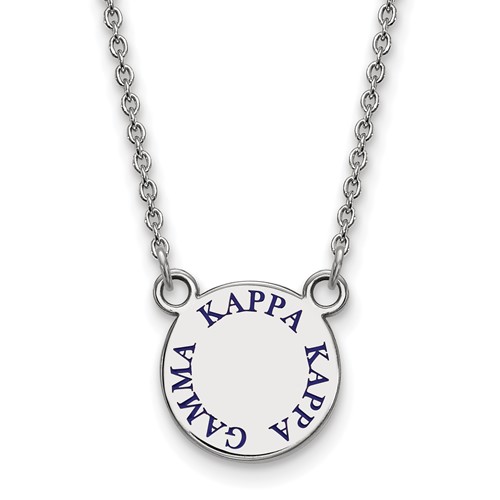 Sterling Silver Rhodium-plated LogoArt Kappa Kappa Gamma Sorority Text Small Color Enamel Pendant Necklace, 18"
