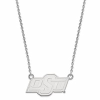 Sterling Silver Rhodium-plated LogoArt Oklahoma State University O-s-u Small Pendant Necklace, 18" view 2