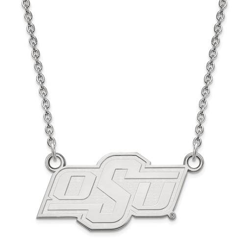 Sterling Silver Rhodium-plated LogoArt Oklahoma State University O-s-u Small Pendant Necklace, 18"