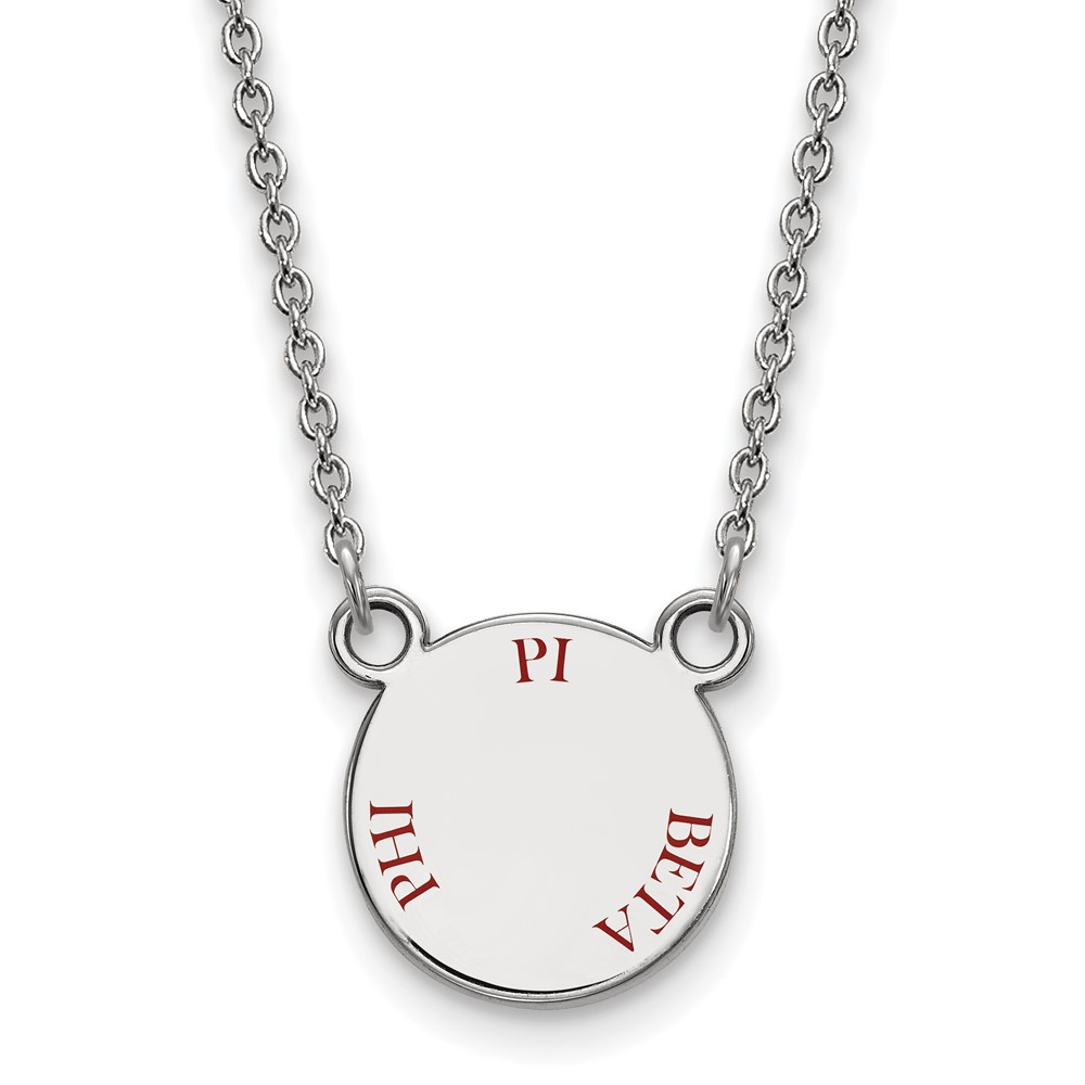Sterling Silver Rhodium-plated LogoArt Pi Beta Phi Sorority Text Small Color Enamel Pendant Necklace, 18"