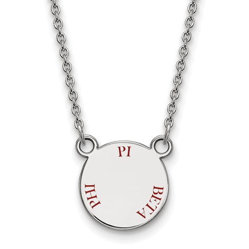 Sterling Silver Rhodium-plated LogoArt Pi Beta Phi Sorority Text Small Color Enamel Pendant Necklace, 18"