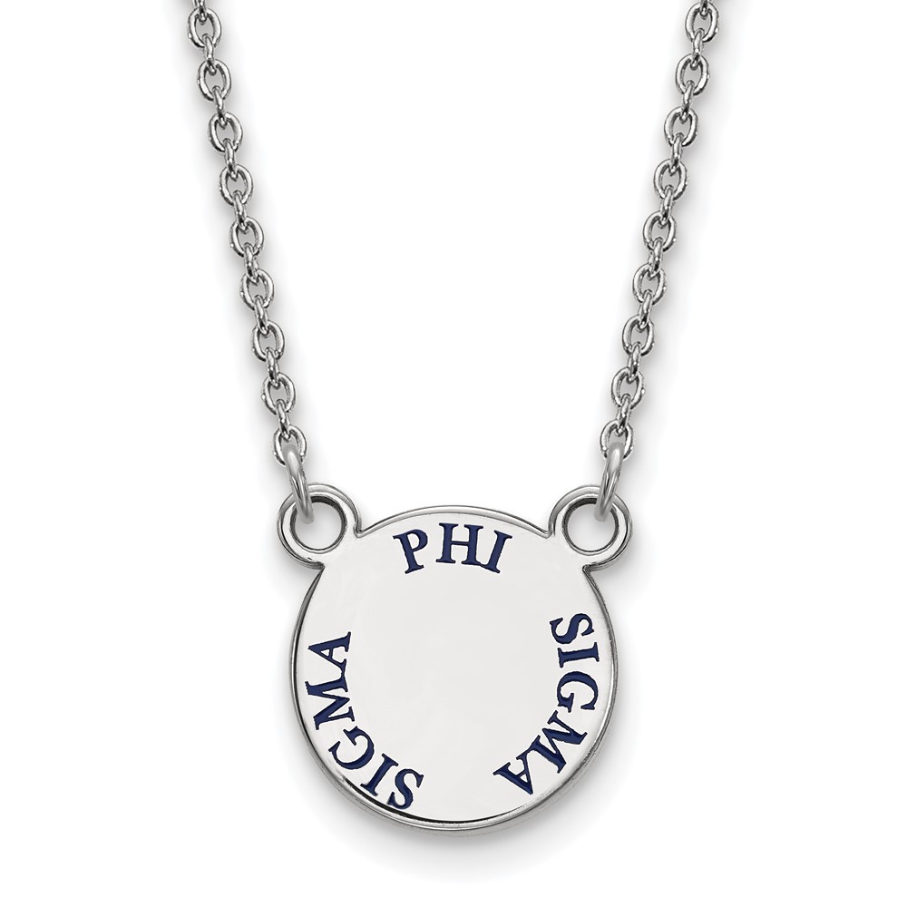 Sterling Silver Rhodium-plated LogoArt Phi Sigma Sigma Sorority Text Small Color Enamel Pendant Necklace - 18in