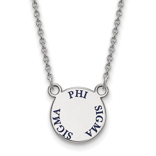 Sterling Silver Rhodium-plated LogoArt Phi Sigma Sigma Sorority Text Small Color Enamel Pendant Necklace, 18"