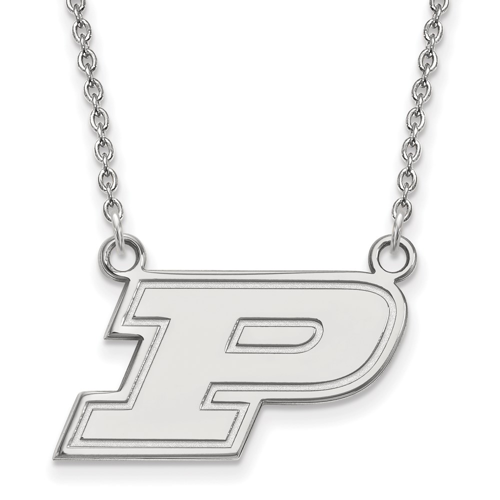 Sterling Silver Rhodium-plated LogoArt Purdue University Letter P Small Pendant Necklace, 18"