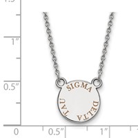 Sterling Silver Rhodium-plated LogoArt Sigma Delta Tau Sorority Text Small Color Enamel Pendant Necklace, 18" view 2