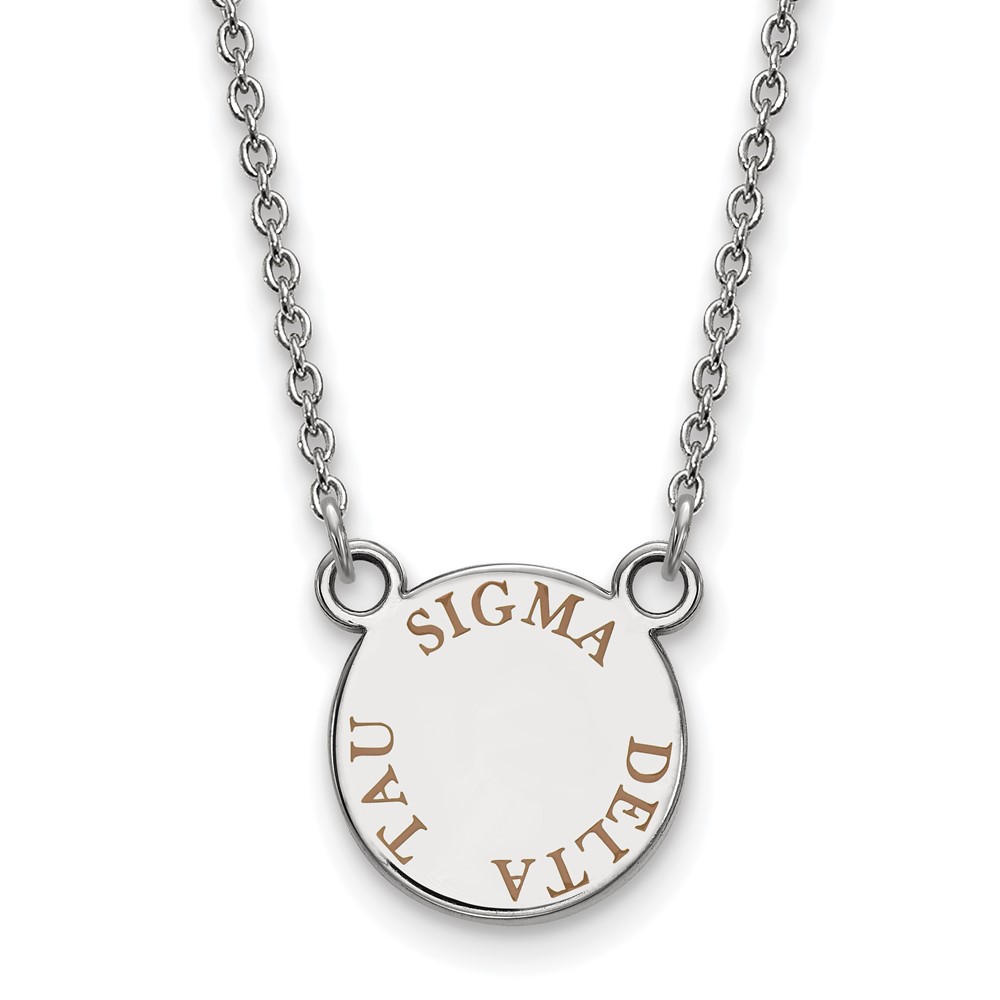 Sterling Silver Rhodium-plated LogoArt Sigma Delta Tau Sorority Text Small Color Enamel Pendant Necklace, 18"