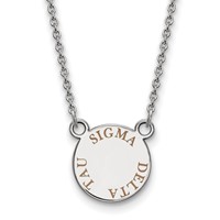 Sterling Silver Rhodium-plated LogoArt Sigma Delta Tau Sorority Text Small Color Enamel Pendant Necklace, 18" view 1
