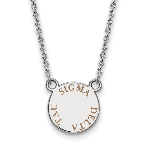 Sterling Silver Rhodium-plated LogoArt Sigma Delta Tau Sorority Text Small Color Enamel Pendant Necklace, 18"