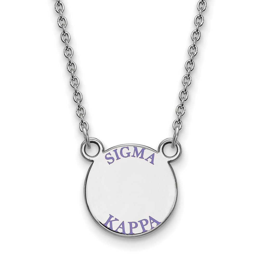 Sterling Silver Rhodium-plated LogoArt Sigma Kappa Sorority Text Small Color Enamel Pendant Necklace, 18"