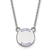 Sterling Silver Rhodium-plated LogoArt Sigma Kappa Sorority Text Small Color Enamel Pendant Necklace, 18" view 1