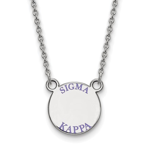 Sterling Silver Rhodium-plated LogoArt Sigma Kappa Sorority Text Small Color Enamel Pendant Necklace, 18"