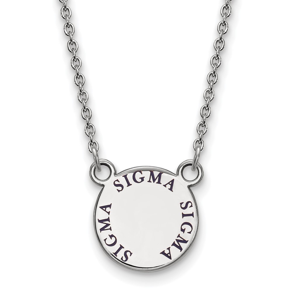 Sterling Silver Rhodium-plated LogoArt Sigma Sigma Sigma Sorority Text Small Color Enamel Pendant Necklace, 18"