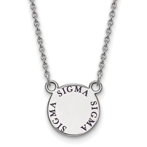 Sterling Silver Rhodium-plated LogoArt Sigma Sigma Sigma Sorority Text Small Color Enamel Pendant Necklace, 18"