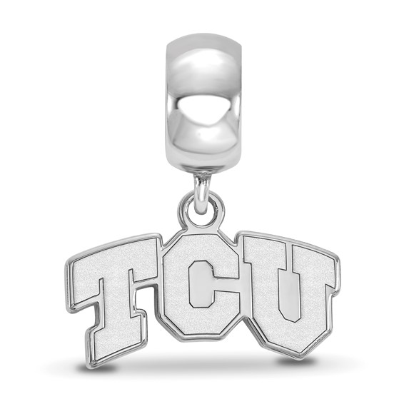 Sterling Silver Rhodium-plated LogoArt Texas Christian University T-C-U Extra Small Dangle Bead Charm