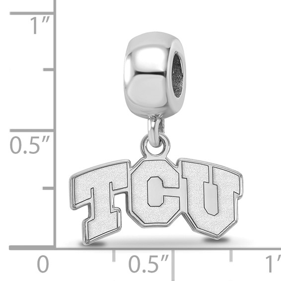 Sterling Silver Rhodium-plated LogoArt Texas Christian University T-C-U Extra Small Dangle Bead Charm