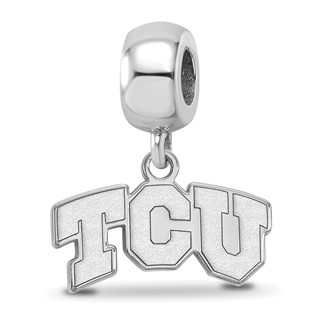 Sterling Silver Rhodium-plated LogoArt Texas Christian University T-C-U Extra Small Dangle Bead Charm