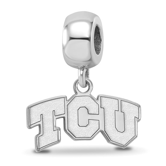 Sterling Silver Rhodium-plated LogoArt Texas Christian University T-C-U Extra Small Dangle Bead Charm