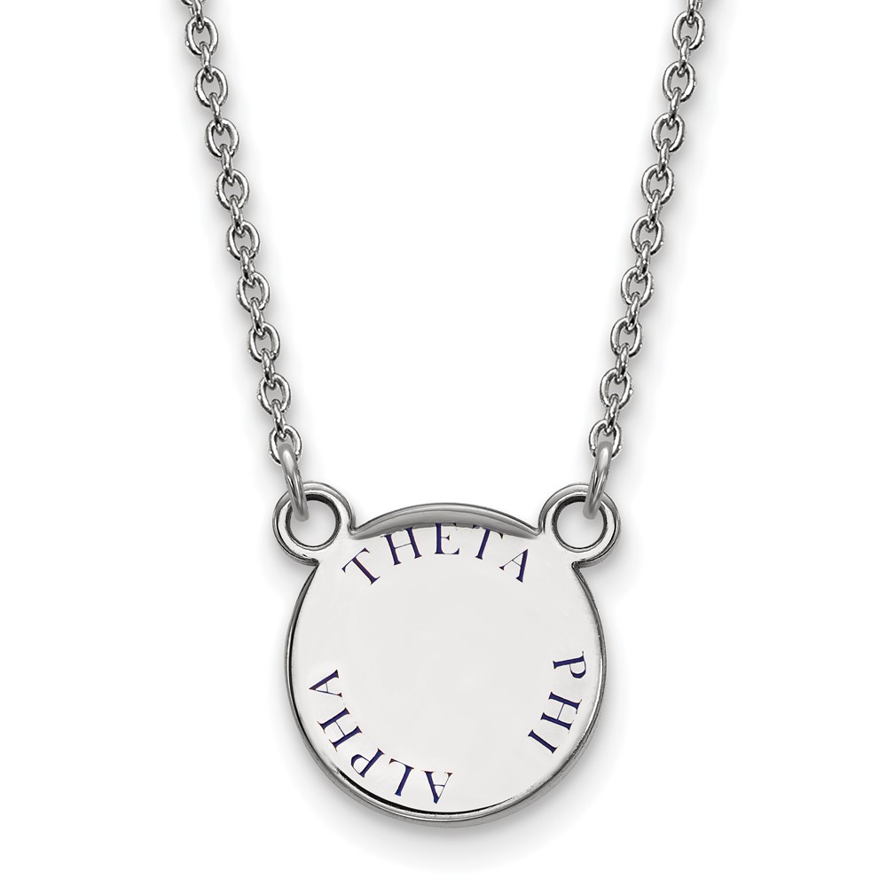 Sterling Silver Rhodium-plated LogoArt Theta Phi Alpha Sorority Text Small Color Enamel Pendant Necklace, 18"