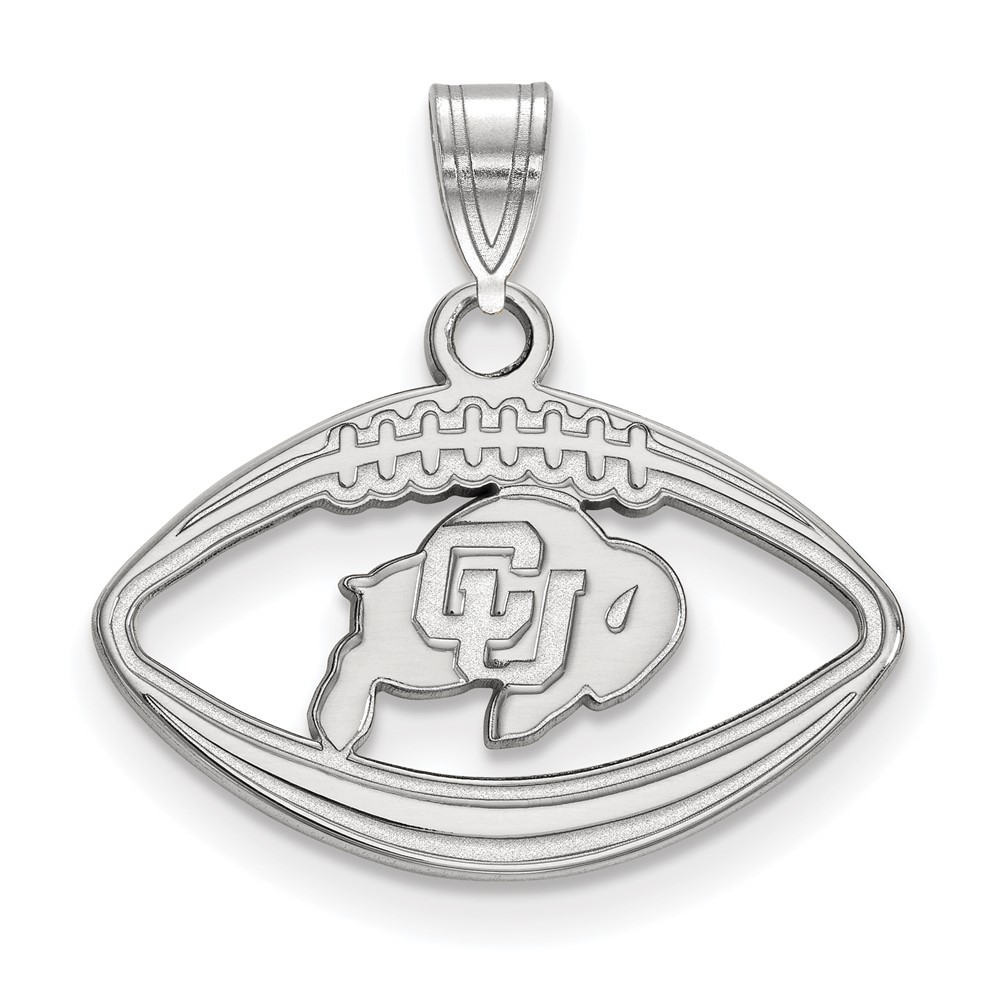 Sterling Silver Rhodium-plated LogoArt University of Colorado Buffalo Football Pendant