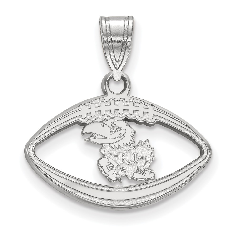Sterling Silver Rhodium-plated LogoArt University of Kansas Jayhawk Football Pendant