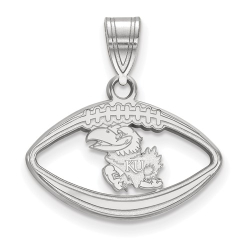 Sterling Silver Rhodium-plated LogoArt University of Kansas Jayhawk Football Pendant